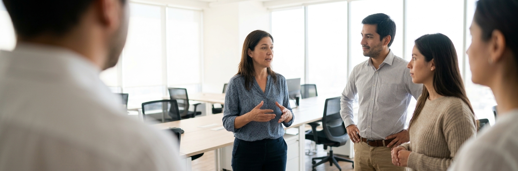 Jefatura conversando con su equipo sobre un cambio que ya fue anunciado.