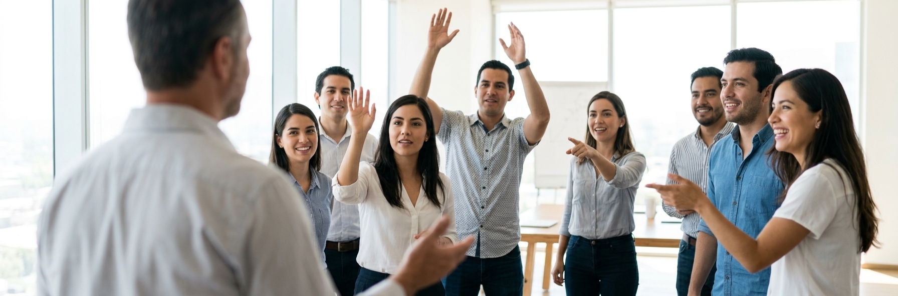 Personas de una organización conversando en una instancia de trabajo colectiva.